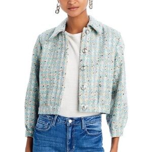 L'Agence Bridges Houndstooth Metallic Sage Cropped Jacket